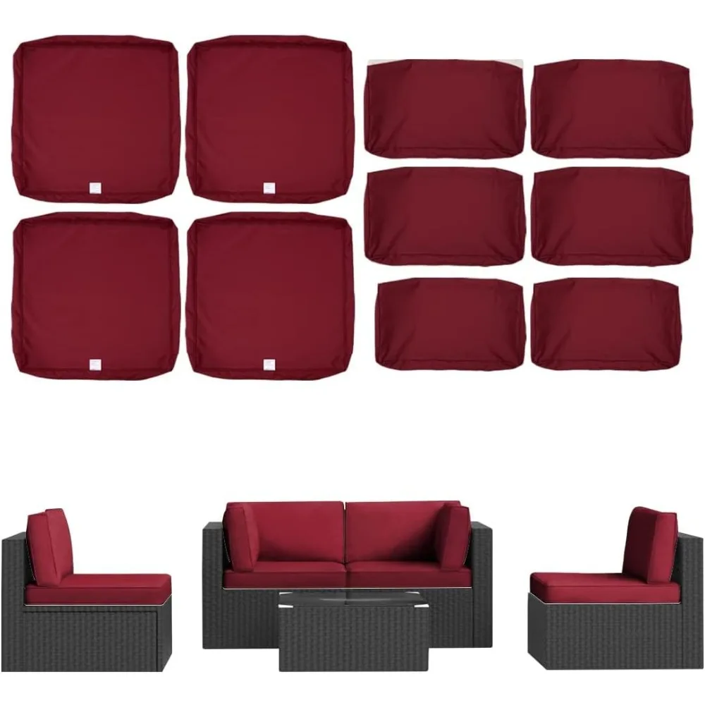 

Outdoor Seat and Back Cushions Replacement Covers Fit for 5 Pieces 4-Seater Wicker Rattan Furniture Burgundy-Include Cover Only