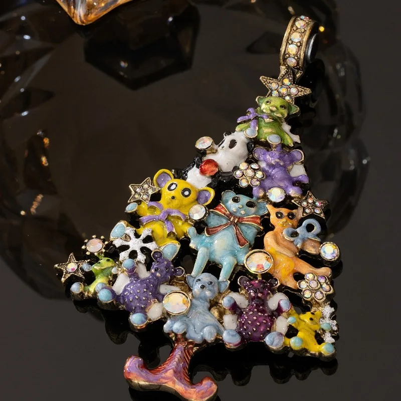 

Hot-Selling Christmas Tree Pendant Drop Oil Rhinestone Multi-Style Magnet Necklace Fashion Versatile Glass Beads Strand Chain