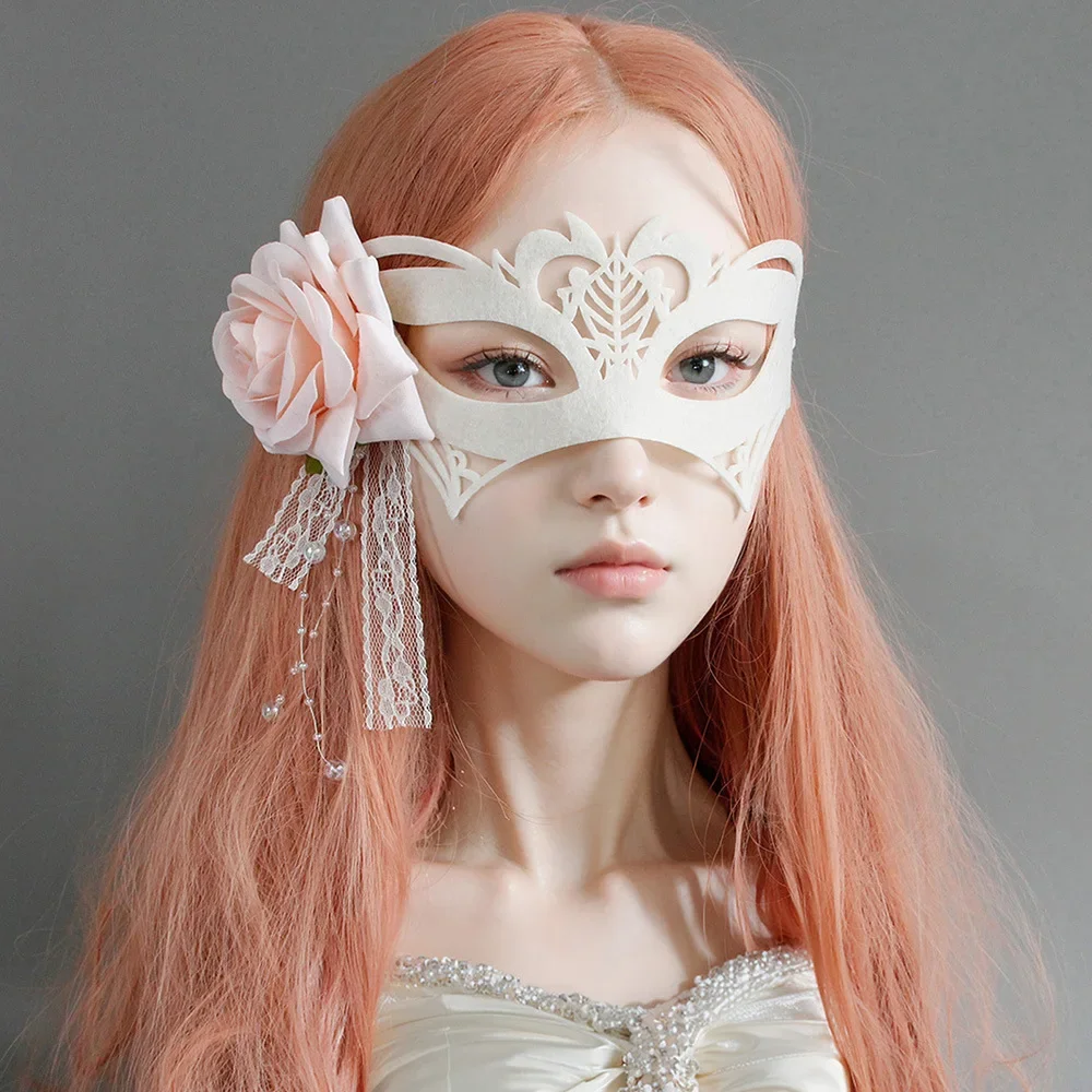 

Pink Rose Fairy Princess Christmas Venice Carnival Half Face Stage Mask