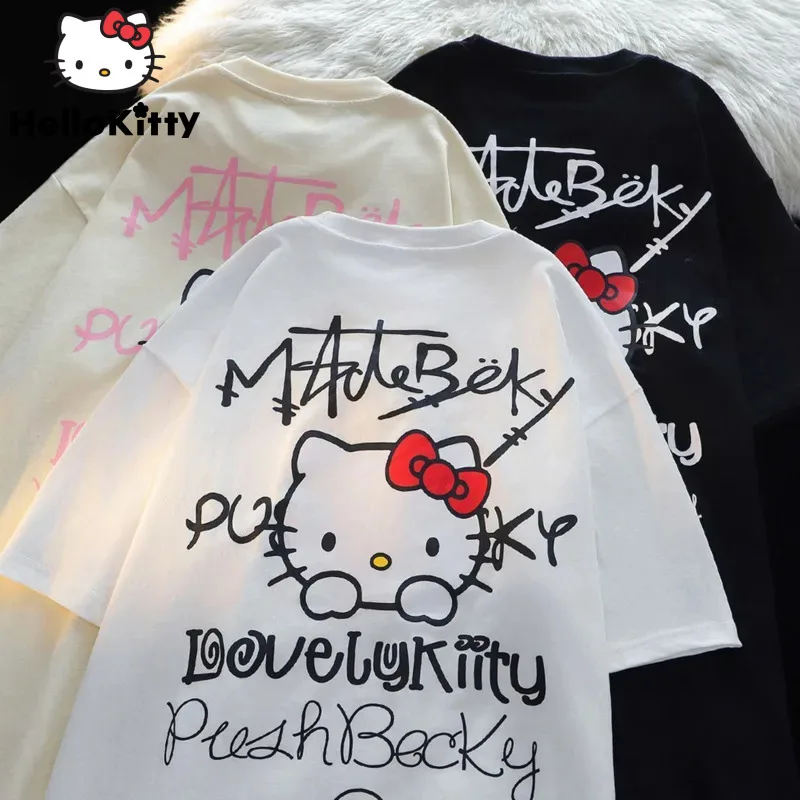 Y2k sanrio niedlich hallo Kitty T-Shirt Frauen Sommer gedruckt Kurzarm T-Shirts kawaii koreanische Mode übergroße Top-Kleidung weiblich