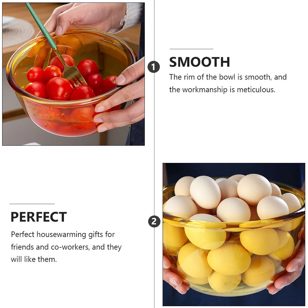 

Heat Resistant Glass Mixing Bowl Smooth Edge Large Glass Salad Soup Egg Beater Household Multi Use Food Serving Bowl