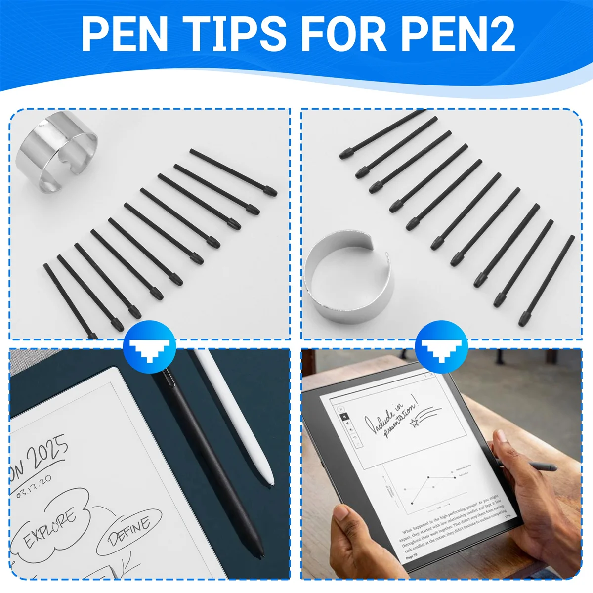 SCLS 10PCS Marker Pen Tips for Remarkable 1/2 Stylus for Pen2/Pen Plus Replacement Soft NibsTips with Tool