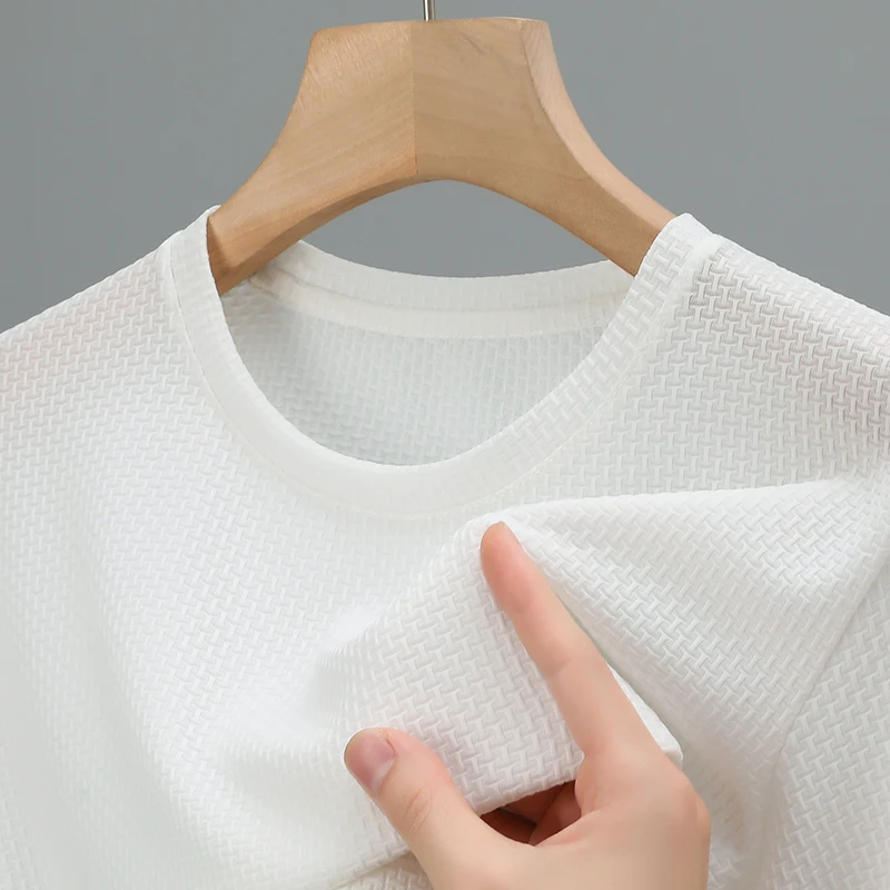 

Высококачественная мужская футболка с круглым вырезом, ощущение льда, простой дышащий костяной цветок, с коротким рукавом, летняя универсальная трендовая мужская одежда, топ