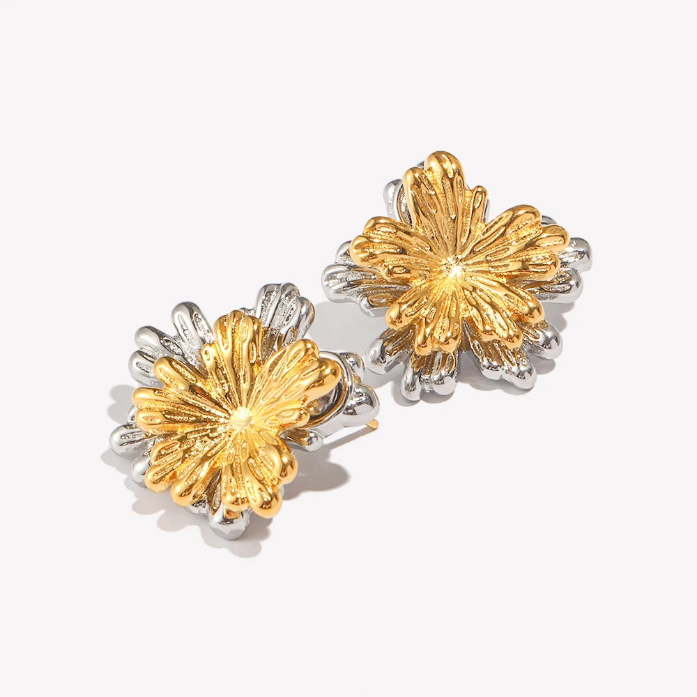 E.B.belle طبقة مزدوجة مزيج اللون زهرة صغيرة القرط رائعة الفولاذ المقاوم للصدأ 18 كيلو الذهب النساء مجوهرات للحزب هدية سحر #3