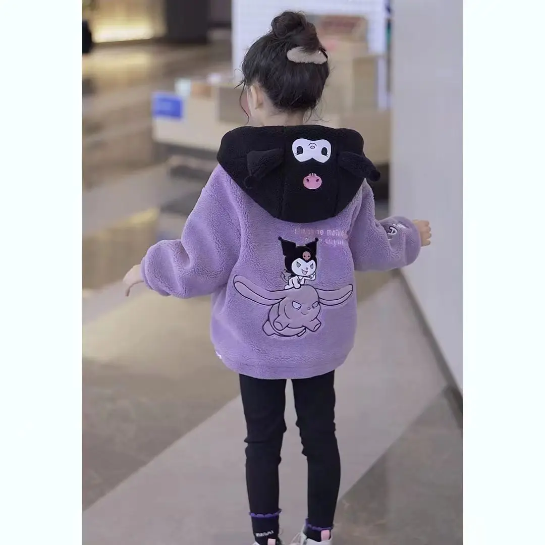 Girls' Kulomi Woolen Sweater 2024 New Winter Plush Thickened Medium To Large Children'S Cartoon Cake And Woolen Casual Coat