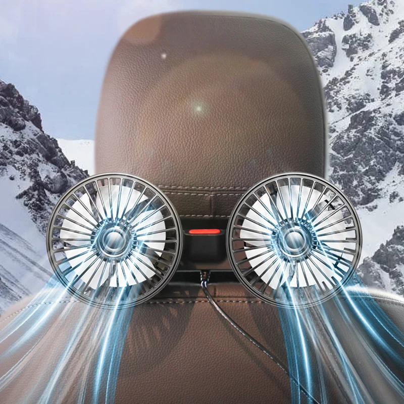 

3-скоростной охлаждающий вентилятор на спинку автомобильного сиденья, зарядка через USB, двухголовочный вентилятор, вращающийся на 360 градусов шейный кулер для лета, автомобильный электрический вентилятор