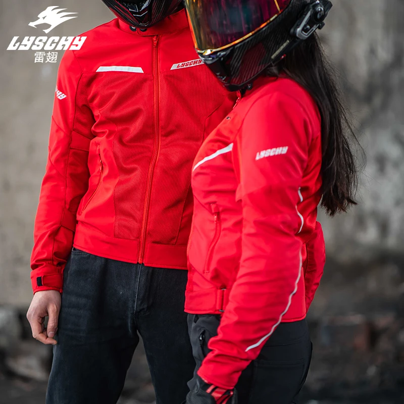 LYSCHY Red Bright Color Conspicuous Safety Riding Motorcycle Jacket Built-in CE Guard Professional Protection Motorcycle Jacket