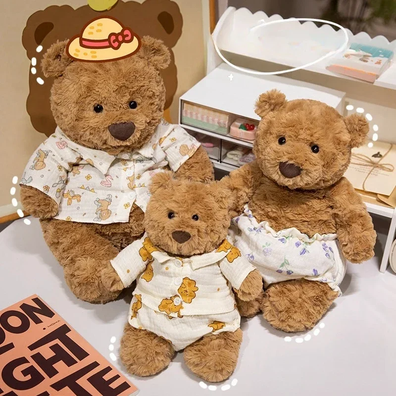 Cartoon Brown Bear Plush Toy Soft Bear Wearing Clothes And Shorts Stuffed Baby Doll Birthday Gift for Girls Kids Home Decoration