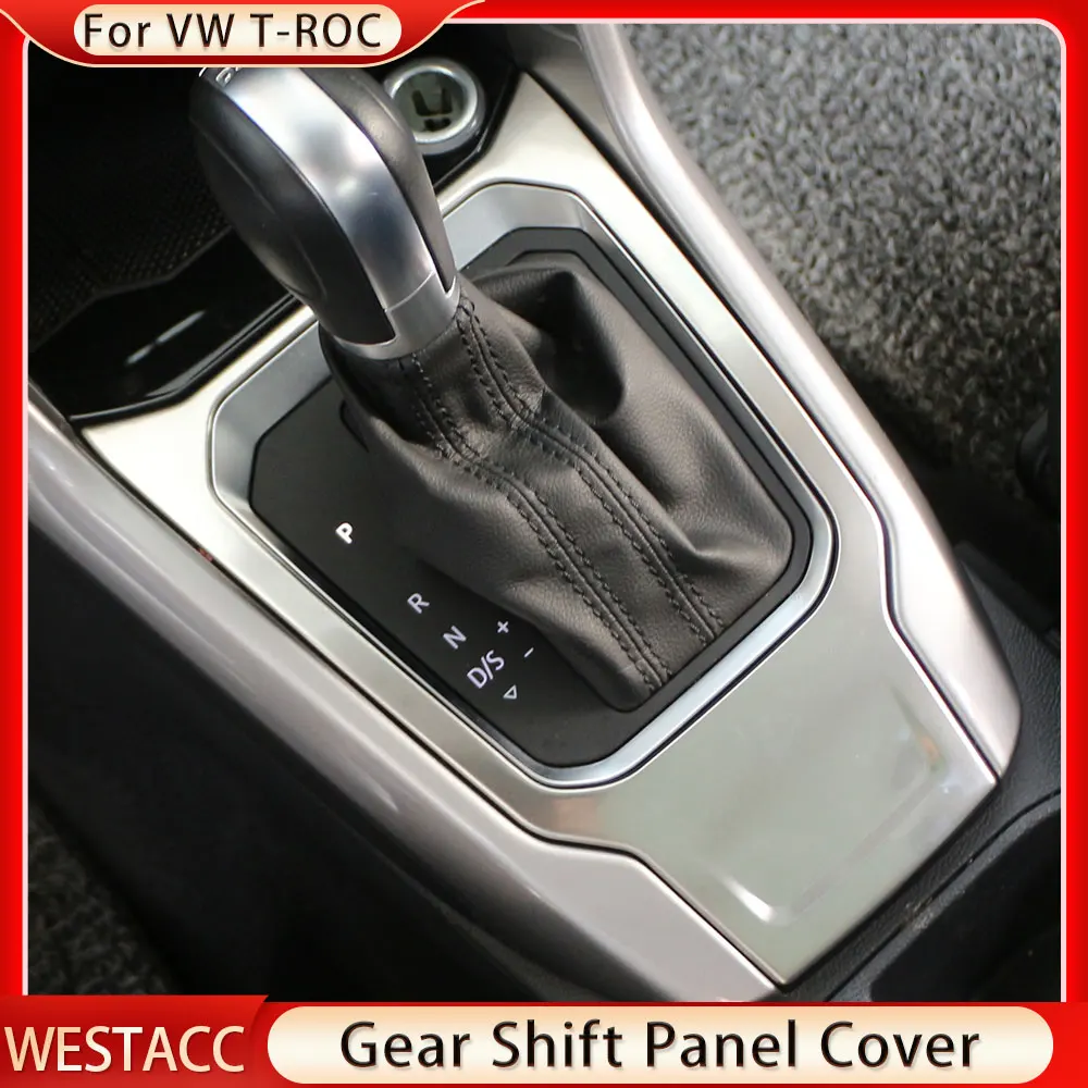 Stainless Steel Car Gear Shift Knob Panel Cover Sticker Trim for Volkswagen VW Troc T-Roc 2018 2019 2020 2021 2022 Accessories