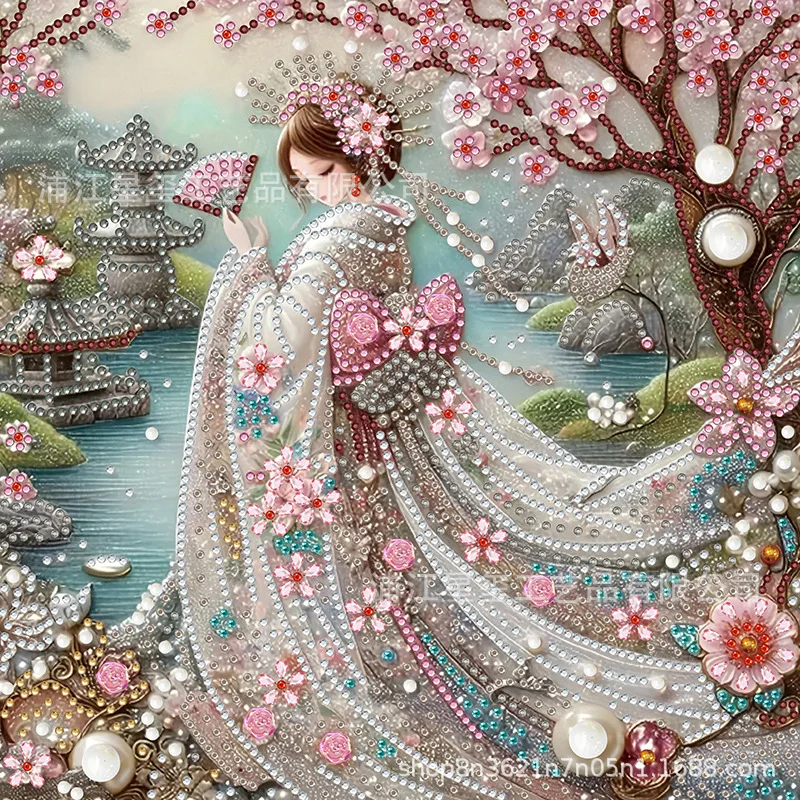 30*30cm 5D Full Round Drill Diamond Painting Kit Back View Lady Sparkly Starry Galaxy Long Train Gown Mountain Lake Meteor Night
