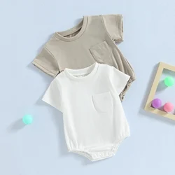 Toddler Baby Boy Girl Romper Solid Short Sleeve Crewneck Bubble Oversized  Shirt Top With Pocket Basic Clothes