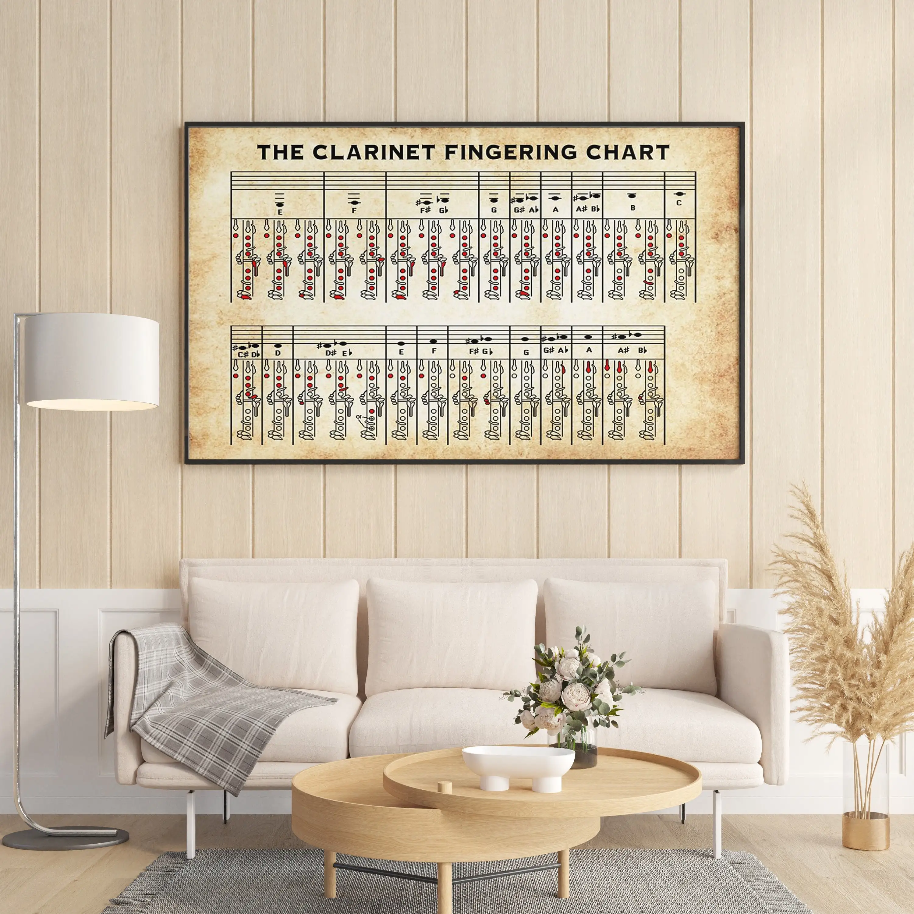 Clarinet fingering chart poster, learn to play the clarinet, vintage clarinet poster, gift for new clarinet players