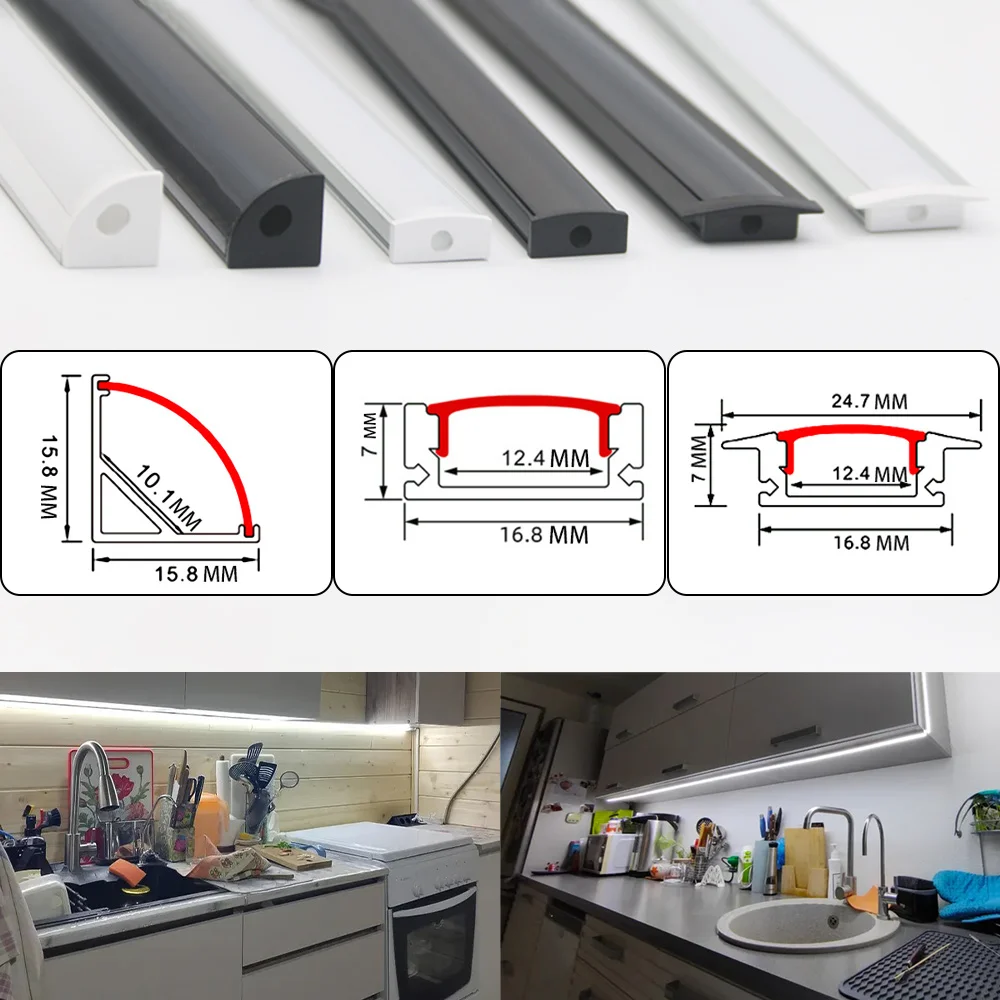 2-30Pcs/lot LED Aluminum Profile 0.5m/pcs U/V/W Shape Corner For 5050 2835 LED Strip Bar Lamp Channel Holder White/Black Cover
