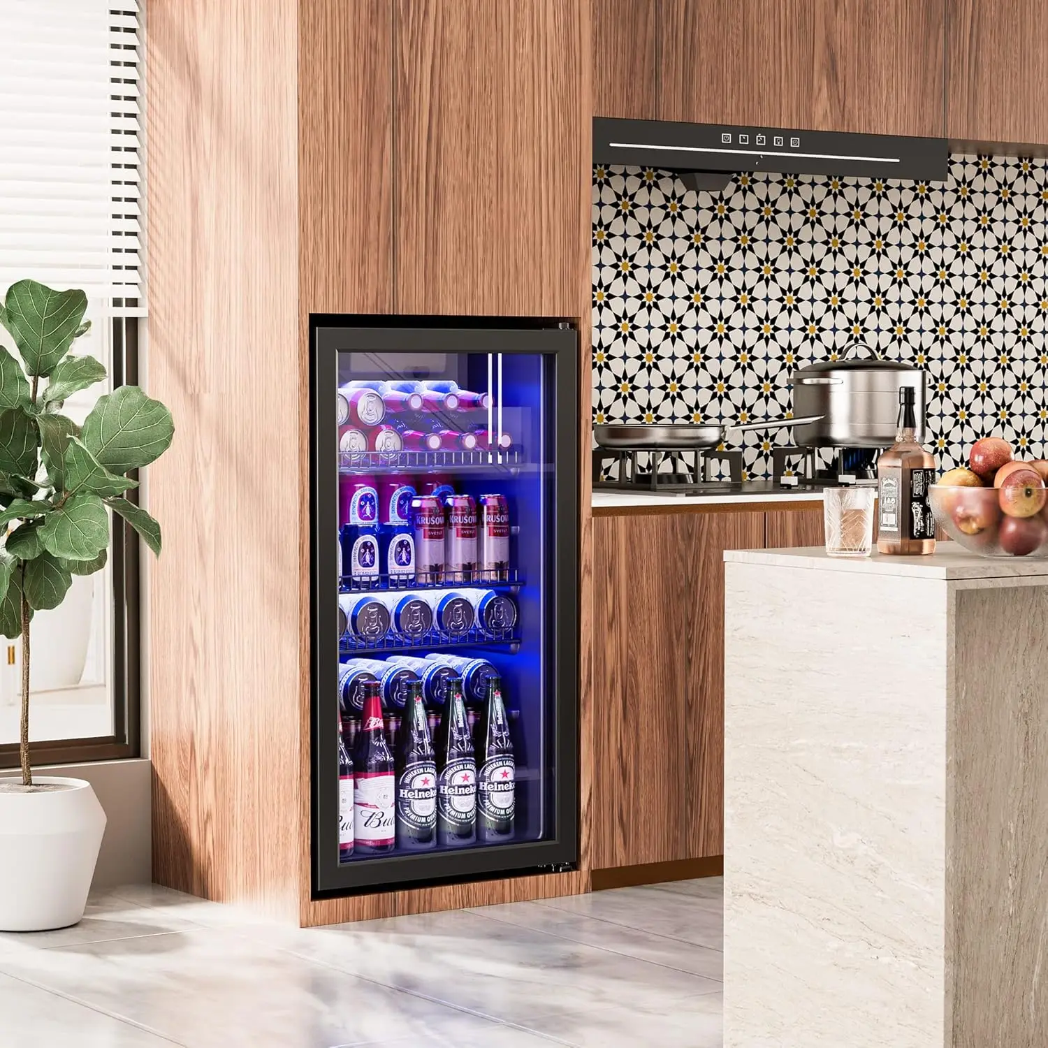 120 Cans Freestanding Mini Fridge Cooler with Glass Door, Adjustable Shelves & Digital Temperature Display for Soda, Wine