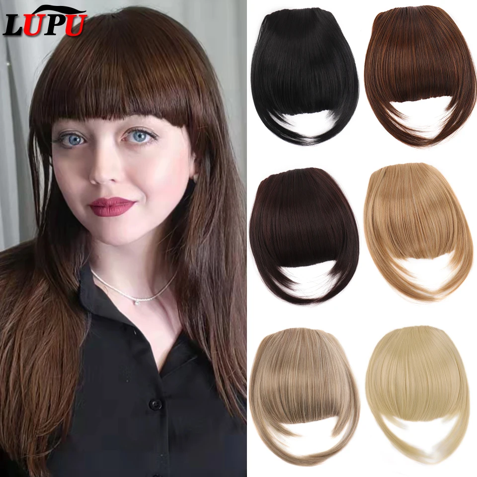 Lupu blunt straight sintético bangs grampo de cabelo de alta temperatura em hairpieces extensão do cabelo preto para as mulheres franja cabelo falso