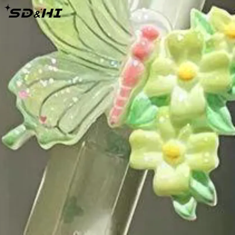 5Pcs Black Gel Pens Random Color Floral Butterfly Designs Quick Drying Girly Ins Style Ideal For Office Study Exam Use