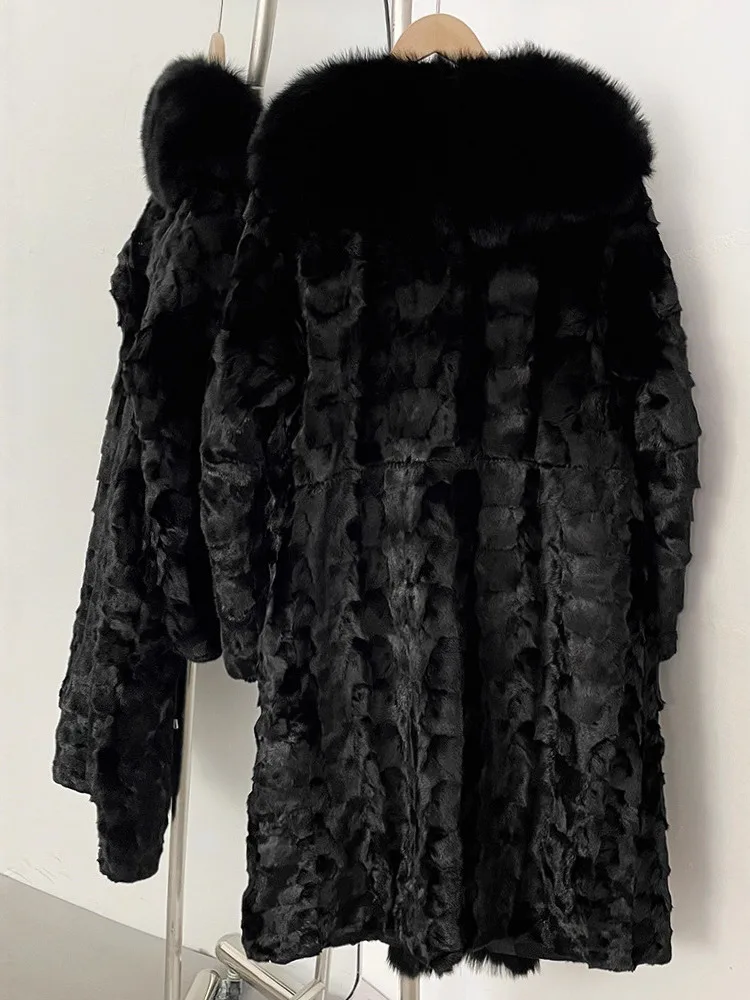 ZMEENNA Abrigo elegante de piel sintética negra para mujer con cordón en la cintura chaqueta de abrigo lujosa y cálida para invierno ZM3894