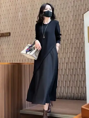 슬림핏 드레스 여성용 라운드넥 긴팔 블랙 레이어링 아웃핏 비대칭 드레스 원피스 여성복 드레스 원피스 여성용 드레스 Best5 슬림핏 드레스 여성용 라운드넥 긴팔 블랙 레이어링 아웃핏 비대칭 드레스 원피스 여성복 드레스 원피스 여성용 드레스 Best5