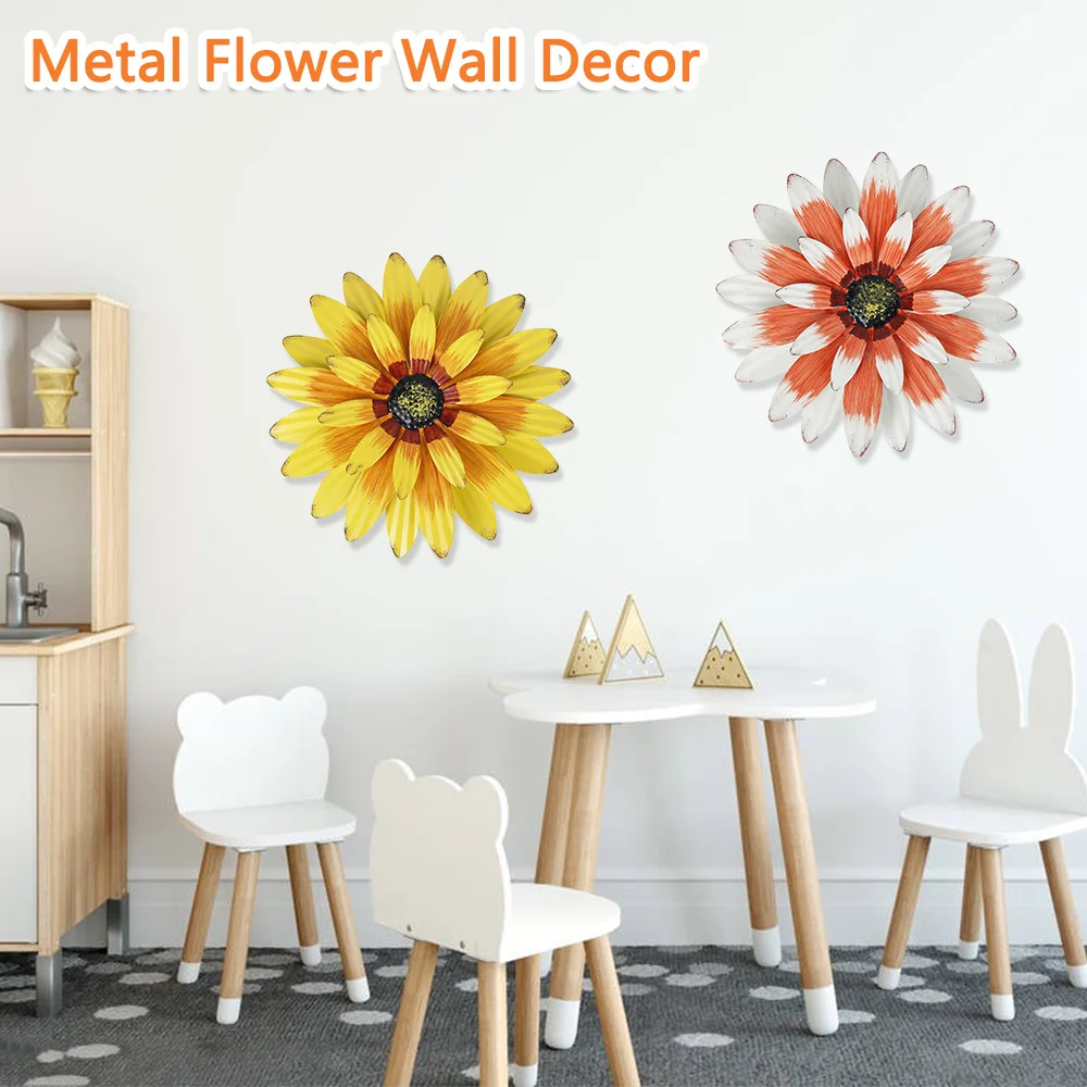 Metal Flower Wall Art Decor Craft Multiple Layer Daisy Sunflower Hanging Sculptures Ornament