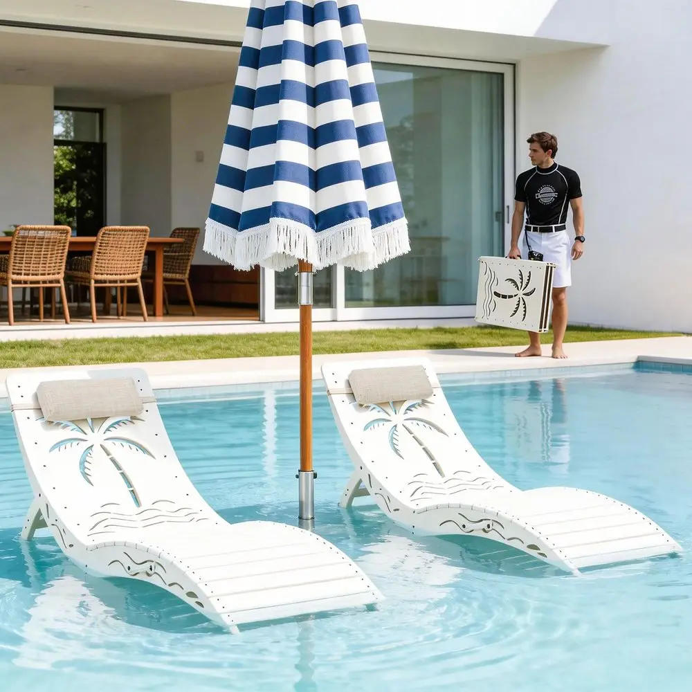 

in Pool Lounge Chair Set of 2, HDPE Fade Resistant Patio Chaise Sun Tanning Lounge Chairs, Ledge Lounger for Easy Carry, Palm P