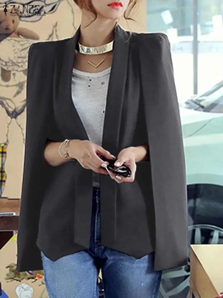 ZANZEA-Blazer monocromático feminino com capa de lapela, casaco manga dividida, terno casual preto OL, vestuário de trabalho, jaqueta de escritório, moda verão 2022