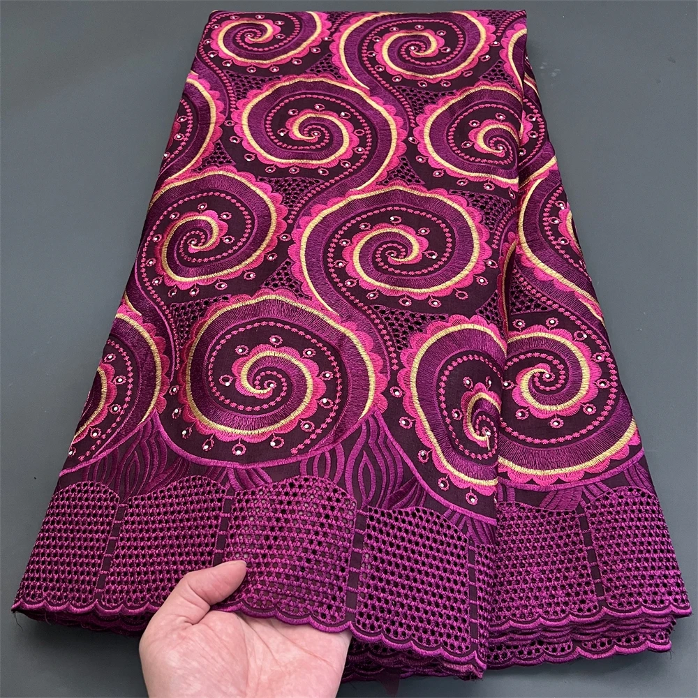 2024 African Nigerian High Quality  Embroidery Tulle Lace Fabric Cotton Party Wedding Dress Soft Damask Sequins 5Yard PS0035