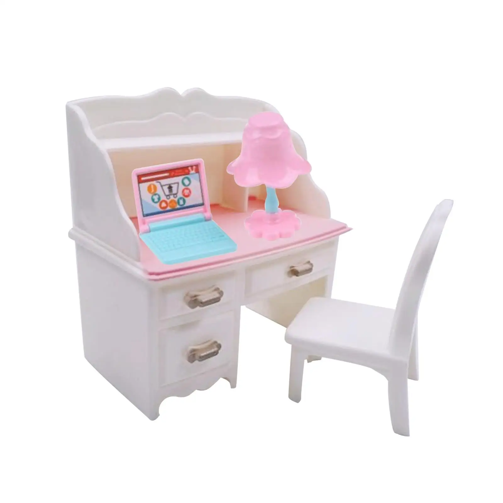 2-4 Pak Poppenhuis Miniatuur Bureaustoel Voor Woonkamer Decor Met Laptop