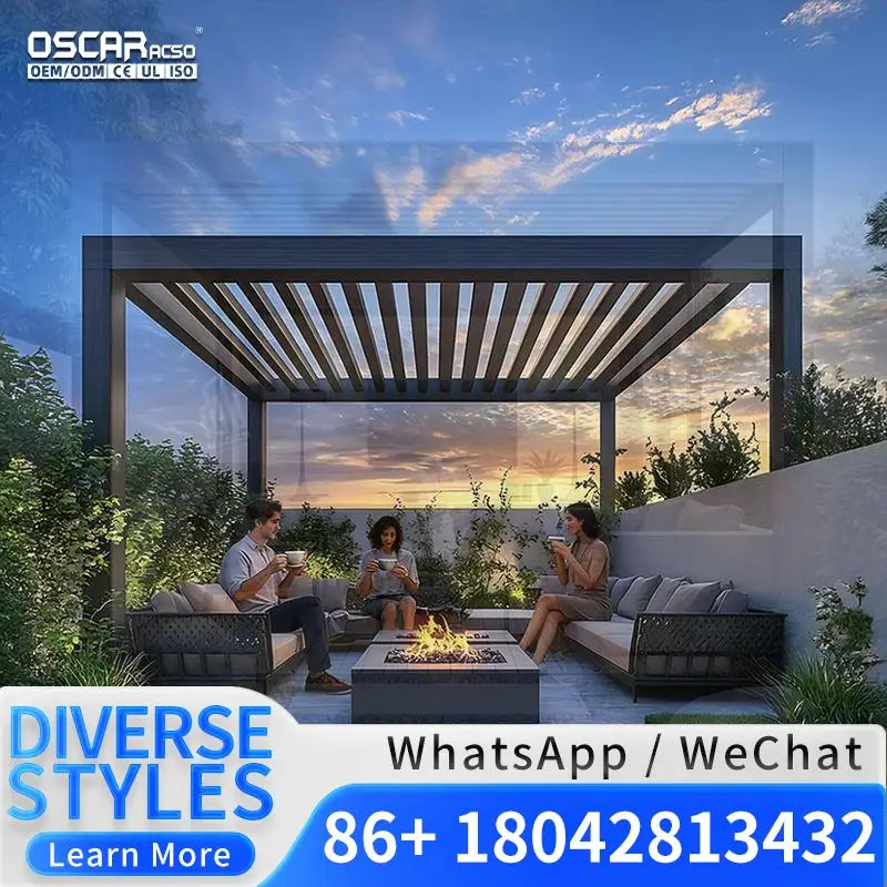 10x10 12x10 14x14 14x16 Ft Modern Outdoor Aluminum Louvered Waterproof Automatic Motorized  for Garden Patio Pergola