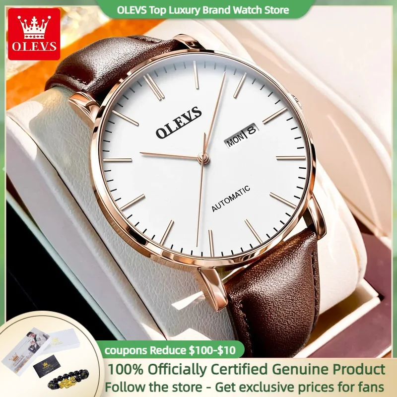 OLEVS 5882 Fully Automatic Mechanical Fashion Business Men's Watch High Quality Dual Calendar Watch Classic Waterproof Men Watch