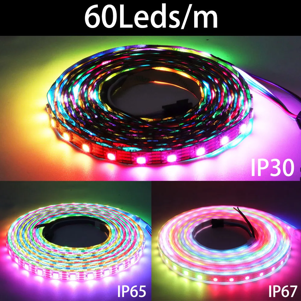 Imagem -05 - Faixa de Led Rgb Endereçável Individual Endereçável Ws2812 ic Dc5v 30 60 144 Pixels m 1m 5m Ws2813 Ws2812b Atualização