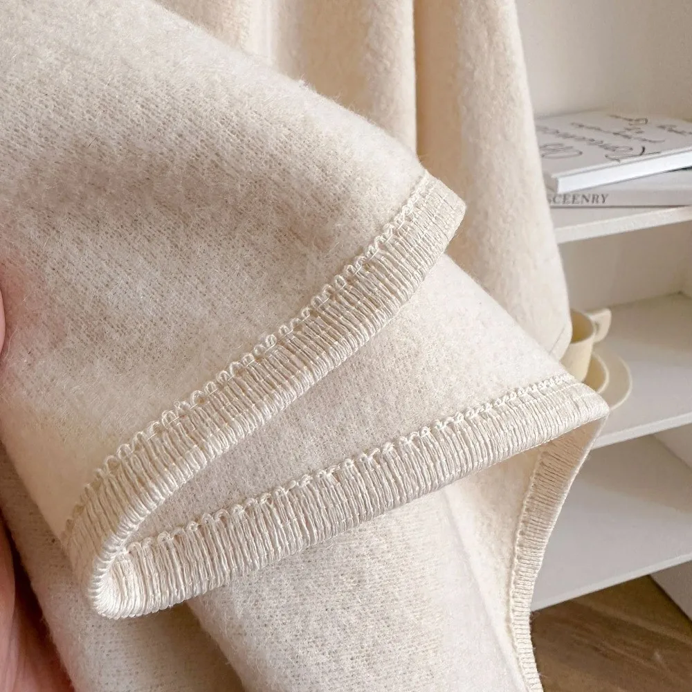 Retro Solid Color Cape Shawl Wool Blend Soft Open Cardigan Half Sleeve Loose Fit Fleece Poncho