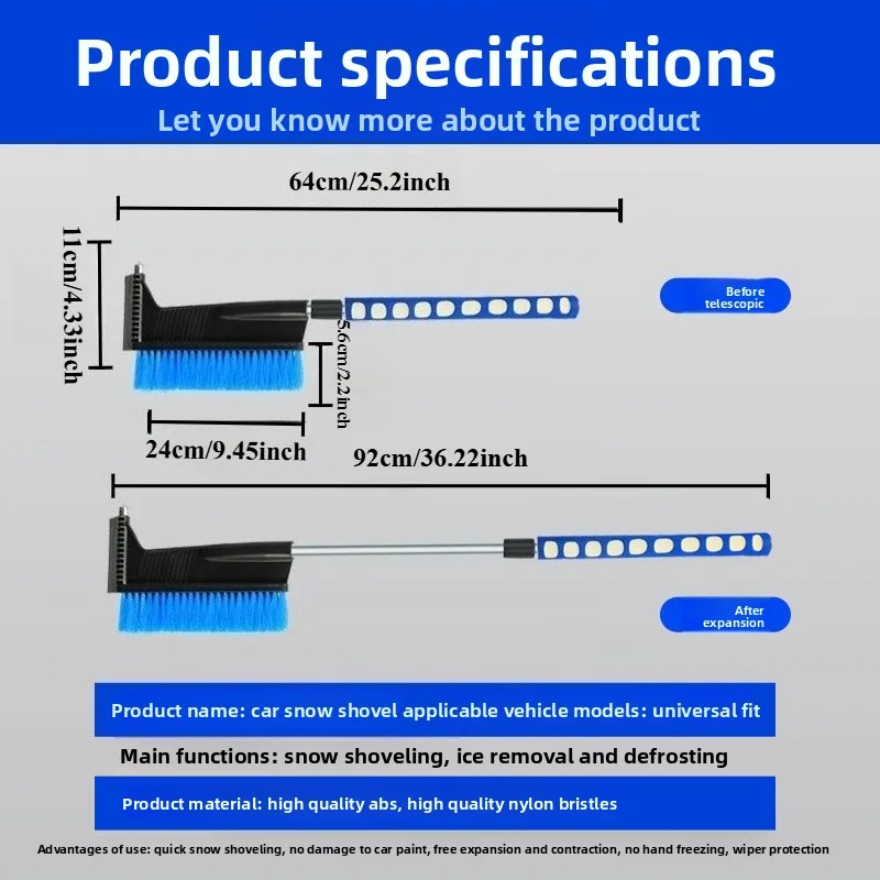 1 قطعة مجرفة الثلج للسيارة متعددة الوظائف مكنسة إزالة الجليد مع مطرقة أمان فرشاة إزالة الثلج مجرفة إزالة الثلج قابلة للسحب #4