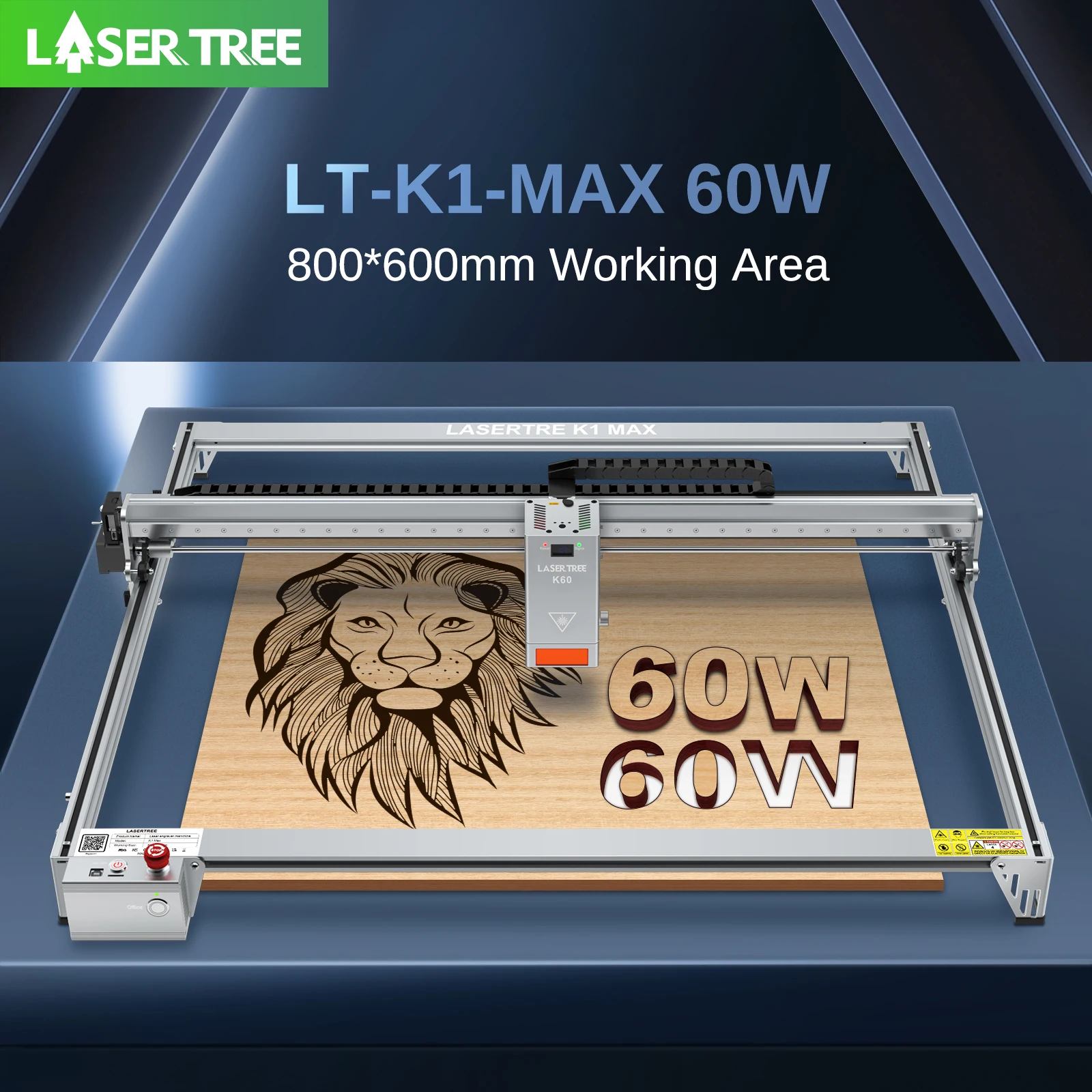 LASER TREE K1-MAX Laser Engraver with 60W Optical Power Laser Module DIY Woodworking Laser Engraving Cutting Machine 800*600mm