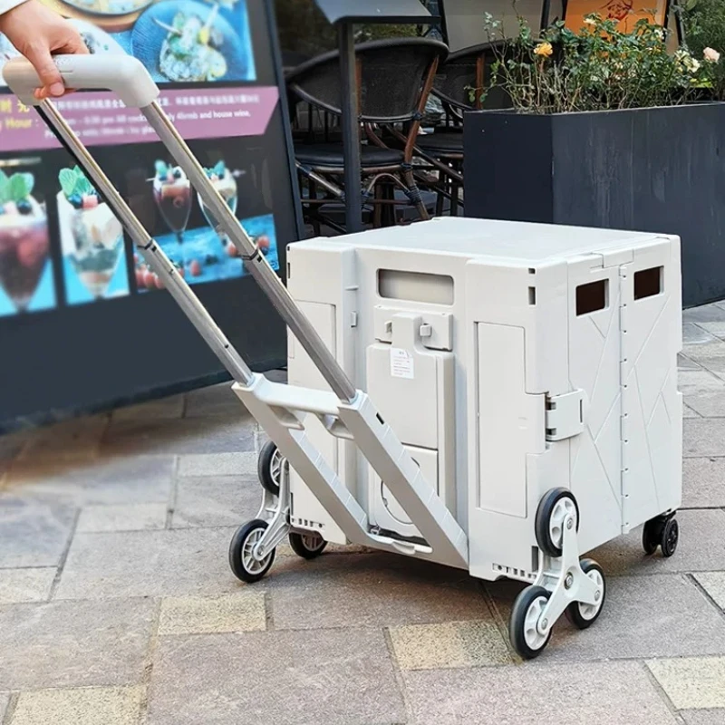 

Folding Grocery Cart Upgraded 200 Jin Load Capacity Hidden Lid Double Row 5.5cm Aircraft Wheel Tilt Pull Hand Truck Portable