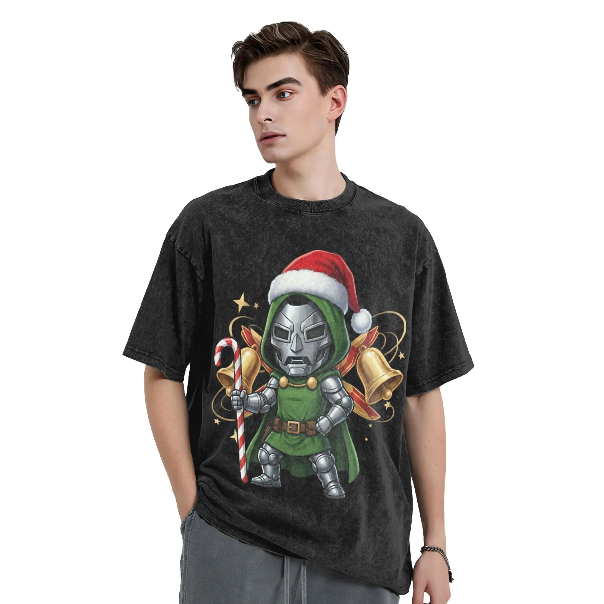 Dr Dooms Comics Christmas Washed T Shirt Streetwear Novelty T-Shirts  Tees Tops for Men Women Short Sleeve Oversize Summer