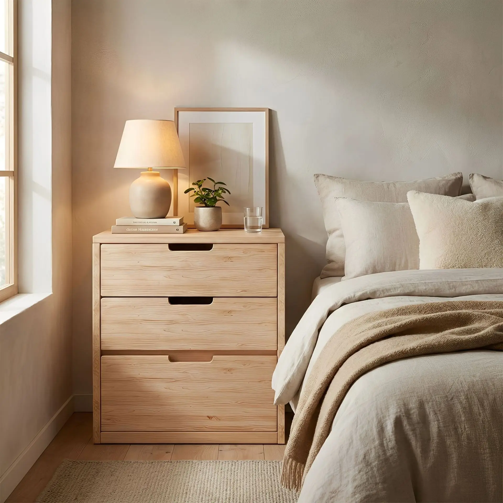 Bedside table Solid wood storage cabinet Locker household bedroom wall combination cabinet Side