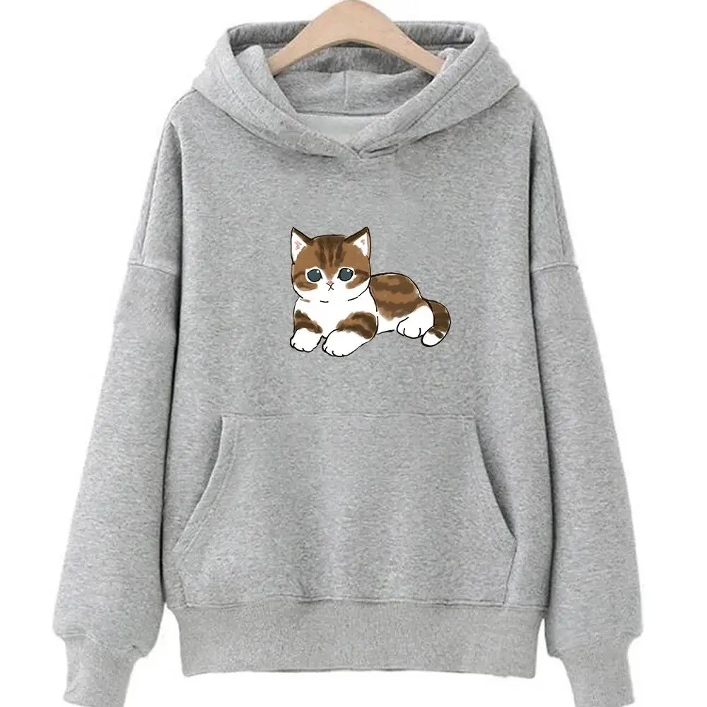 Cute Cat Cartoon Graphic Printed Hooded Men Women Aesthetic Trendy Hoodies Casual Loose Pullover Female High Quality Sweatshirt