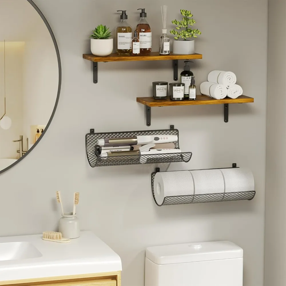 

X-cosrack Floating Shelves for Wall Decor,Shelf Over Toilet with Hair Tool Organizer,Bathroom Organizer for Hair Straighteners