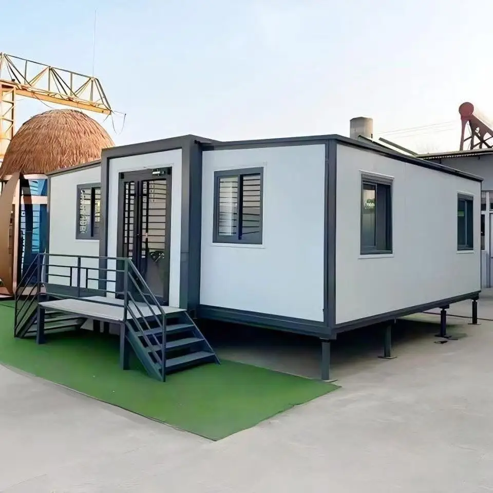 Customized Contemporary 40ft 20ft Steel Prefab Folding Container Houses Double Wing Expansion Integrated For Office Hotel Villa