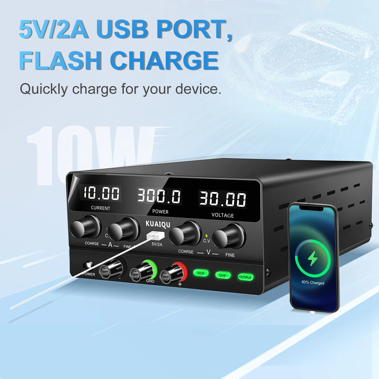KUAIQU 160V 2A 320W Einstellbares DC-Netzteil 30V 10A Labor-Netzteil 300W Spannungsregler Stabilisator OCP/OVP/Ausgangsschalter Tisch-Netzteil 60V 5A Summer USB 5V2A Für Test, Reparatur, Telefon, PCB 5V/12V/24V – Detail 12