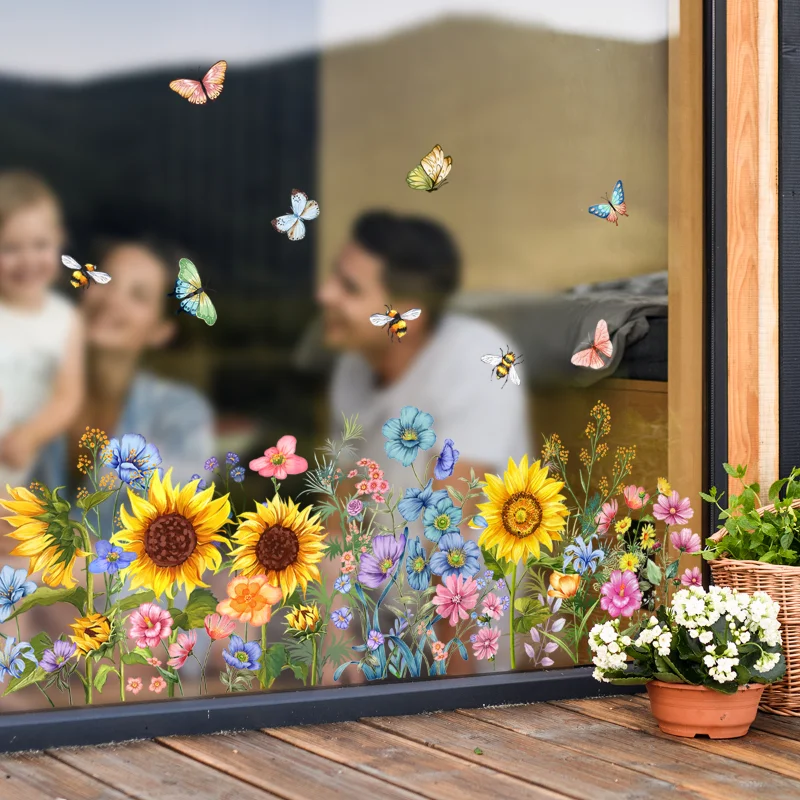 Butterfly Sunflower Sun Catcher Stickers Static Window Glass Suncatcher Decal Rainbow Living Room Bedroom Home Decoration