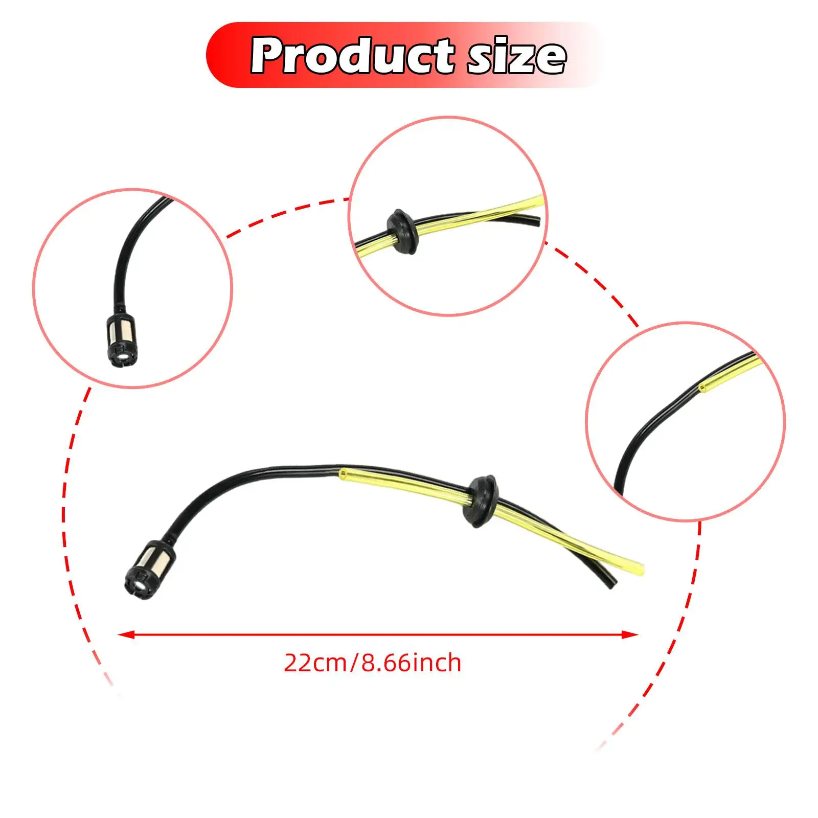 6 x Rasentrimmer-Kraftstoffrohr mit 2 Tank-Dichtungstüllen, 22 cm, flexibler Rasenmäher, universelles Benzinfilter-Set für Rasenmäher, Rasentrimmer