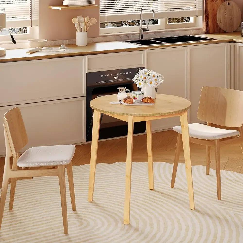 Compact Bamboo Round Table, 27.5 for 2, Ideal for Small Spaces, Multi-Use Dining/Writing Desk, Easy Assembly, Suitable for Home,