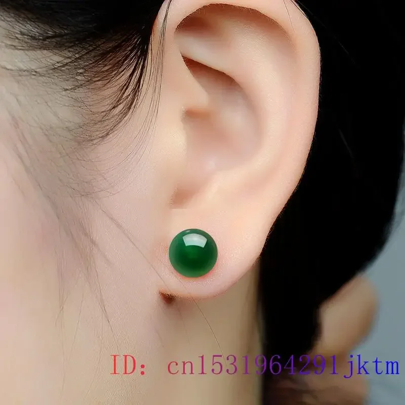 Jade Bead Earrings Vintage 925 Silver Gemstone Luxury Energy Ear Studs Carved Chinese Talismans Natural Gift Charms Green