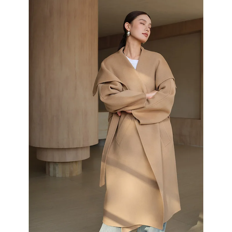 UMI MAO 양면 울 코트 여성 가을 ​​겨울 양모 대형 옷깃 중간 길이 울 코트 여성 오버코트