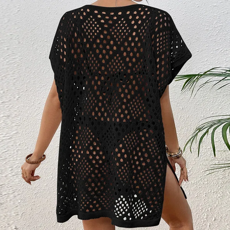 Summer Solid Mesh Beach Blouse Womens Loose Irregular Dress With Sexy Dress Knitted Cover Ups Swimwear Women Women'S Swimsuit