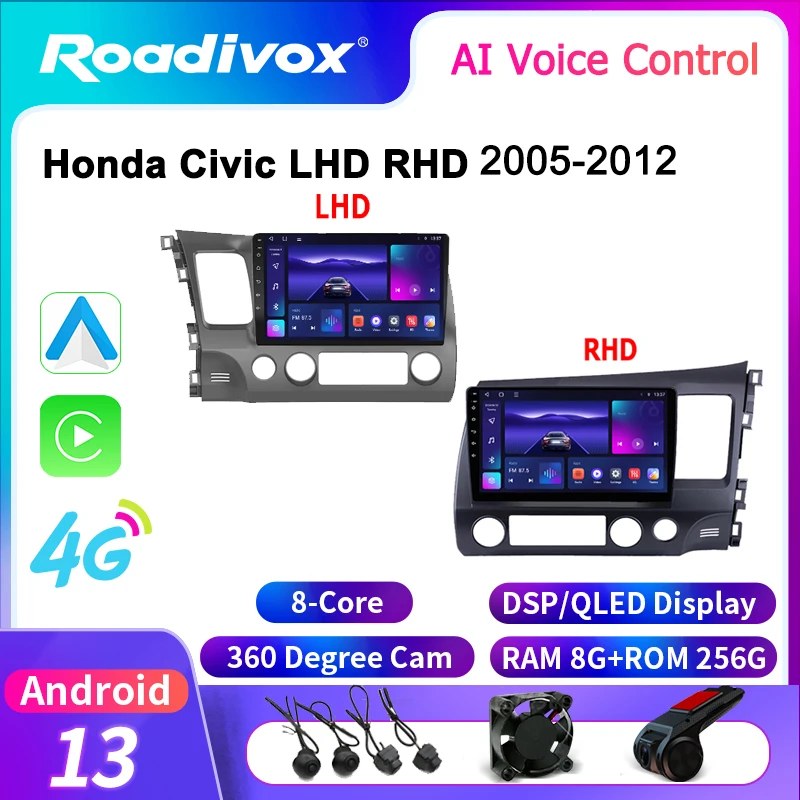 

roadivox Android car radio for Honda Civic LHD RHD 2005 2012 stereo GPS Navigation video Multimedia Player tape recorder