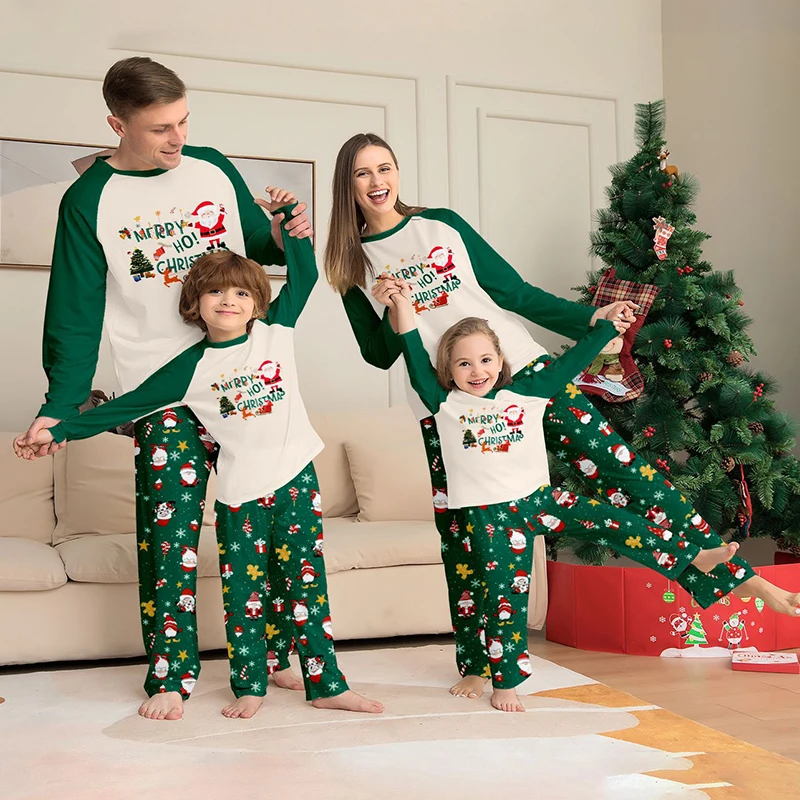 

2025 С Рождеством, семейные пижамы для взрослых и детей, одежда для малышей, топы с принтом + штаны, 2 шт., рождественская одежда для сна, пижамная одежда, семейный образ