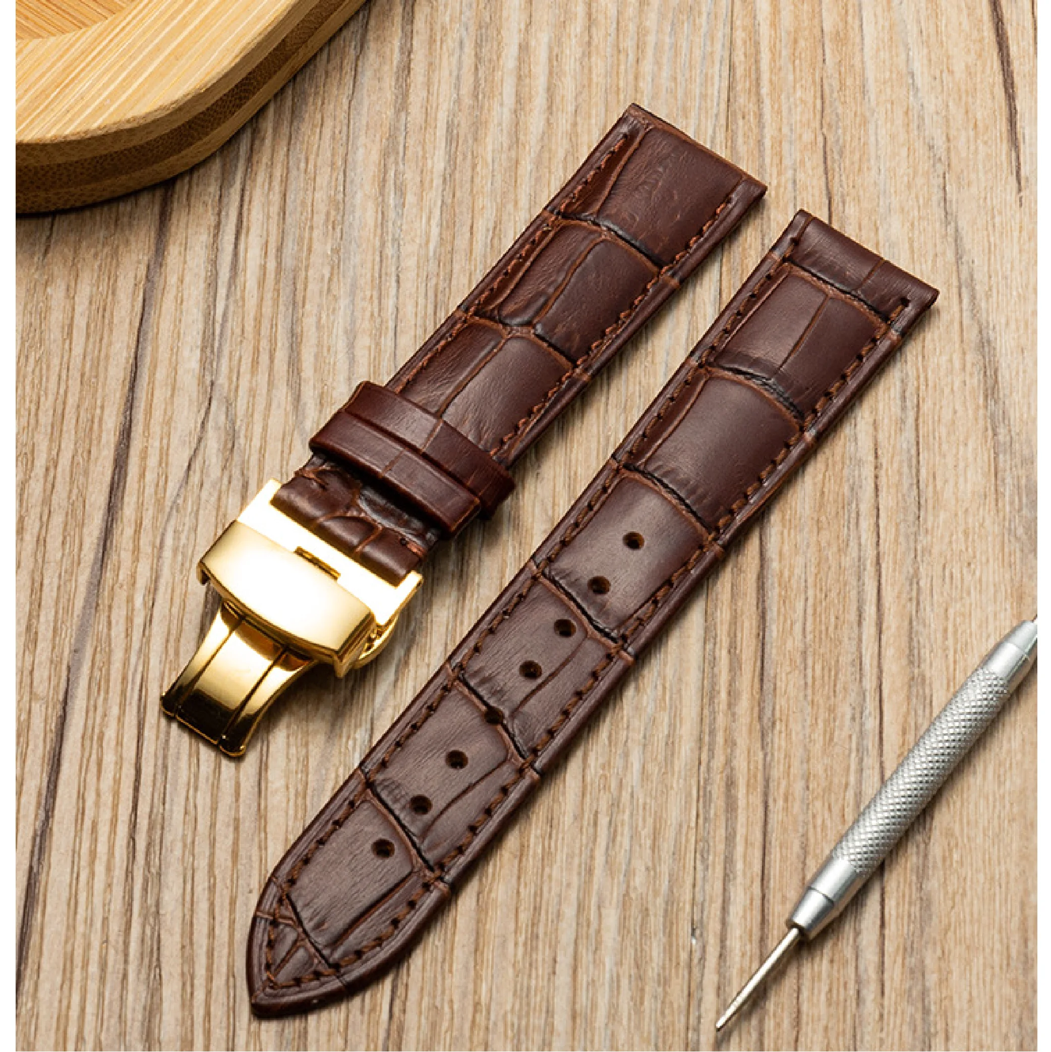 

Suitable For Longines Glossy Head Layer Cowhide Watch Band Masterpiece Original Bamboo Pattern Butterfly Buckle Double Buckle