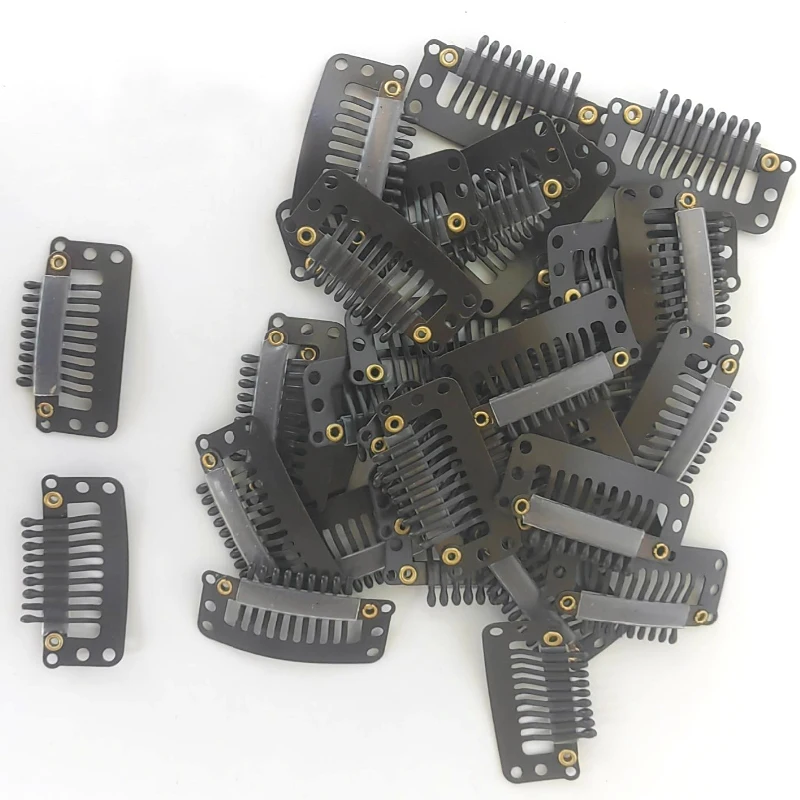 50pcs 3.2cm 9Teeth Hair Extensions Tools / Wig Silicone Snap Clips for Hair Extensions Black Brown Blonde Color Available